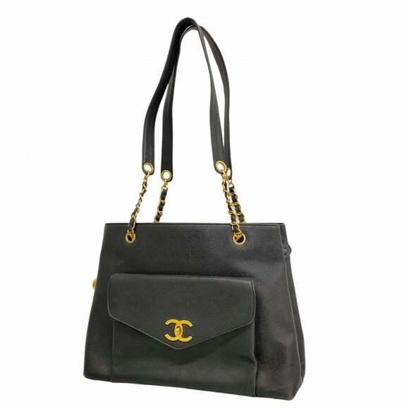 CHANEL Black Caviar Leather Shoulder Bag